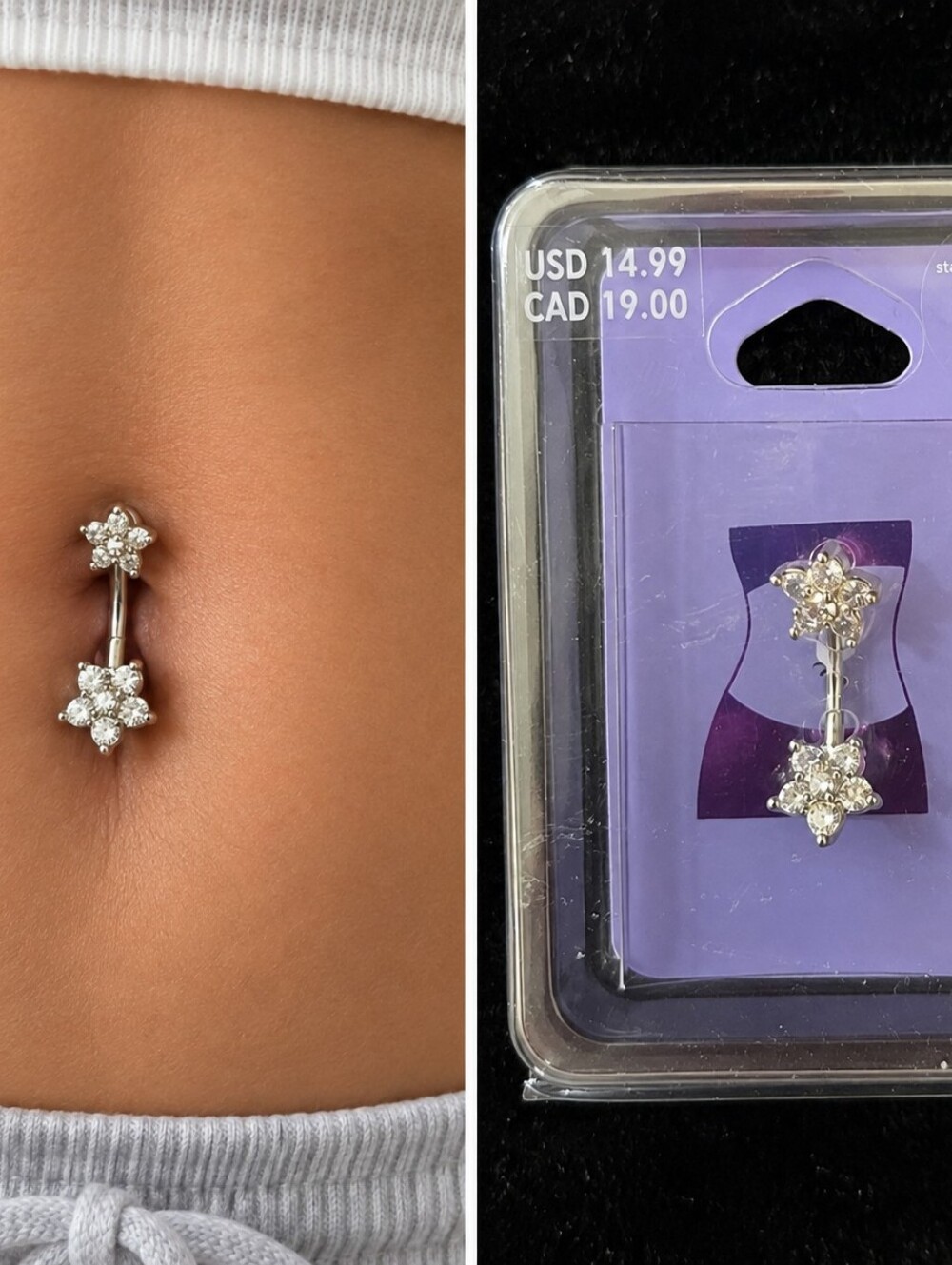 Claire’s Silver Cubic Zirconia Flower Belly Ring 14G NWT